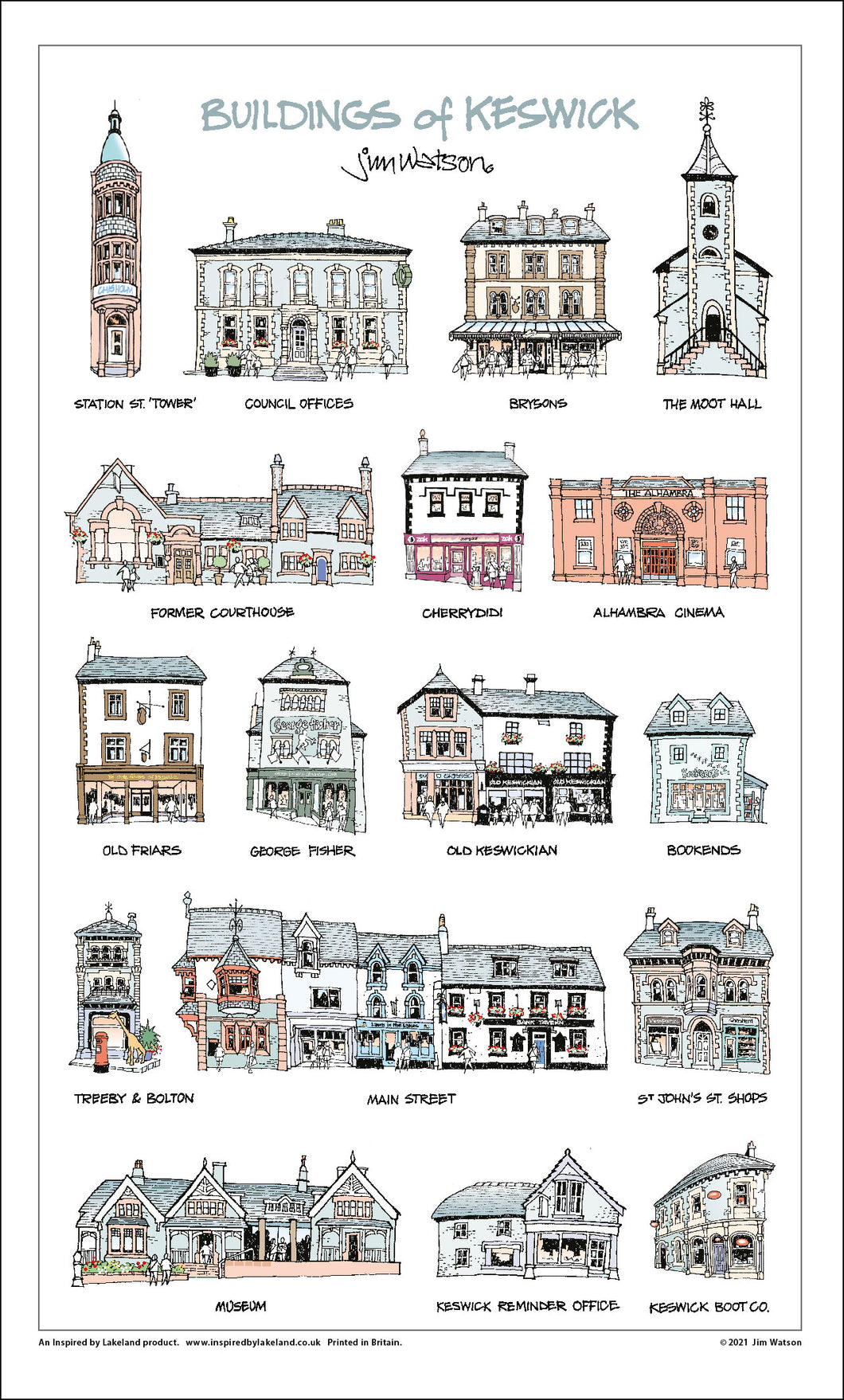 Iconic Buildings of Keswick  Tea Towel