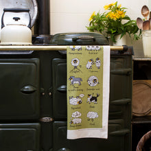 Load image into Gallery viewer, Swaledales of Yorkshire Tea Towel on an AGA
